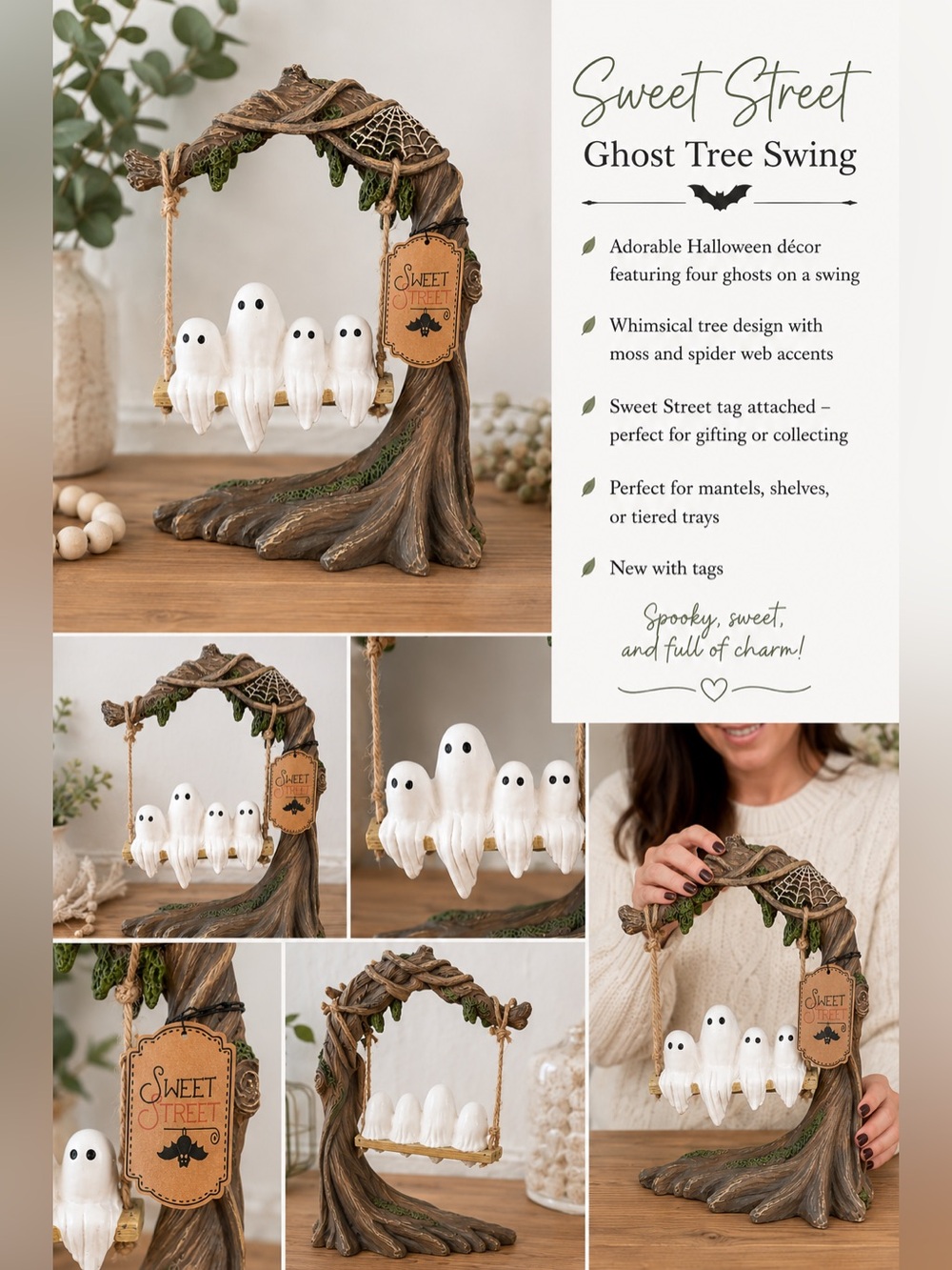 Sweet Street Ghost Tree Swing – New with Tags | Whimsical Halloween Decor | 4 Gh